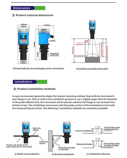 Ultrasonic Tank Level Transmitter IP68 0-10m 4-20mA