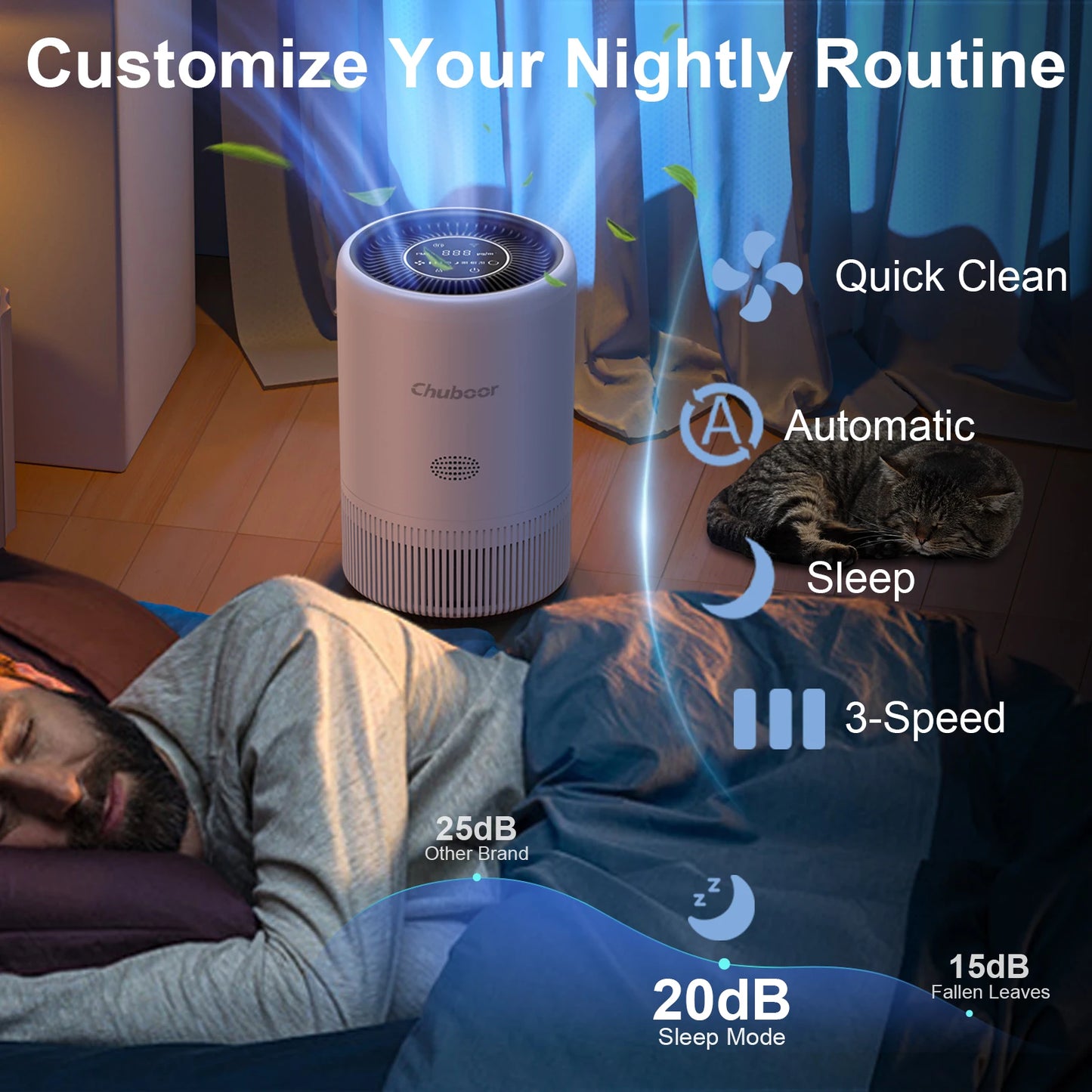 White Smart Air Purifier with HEPA Filter for Bedrooms