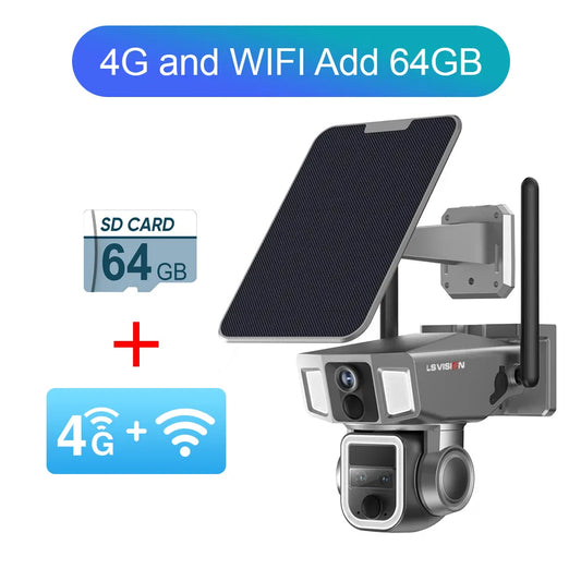 Dual PIR 12MP 6K Outdoor Solar Camera 64G Memory