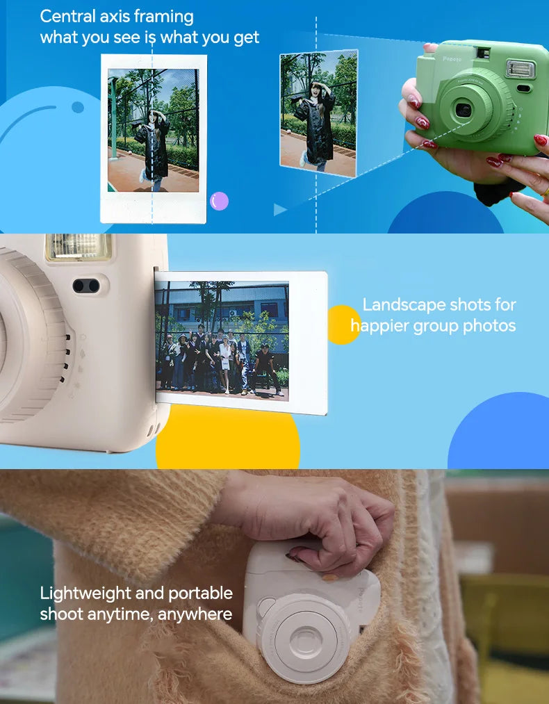 Blue Portable Instant Photo Camera Cute Macaron Design