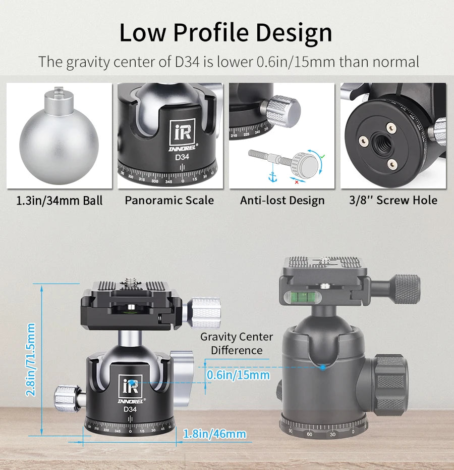 Carbon Fiber Camera Tripod Ball Head 12kg Travel