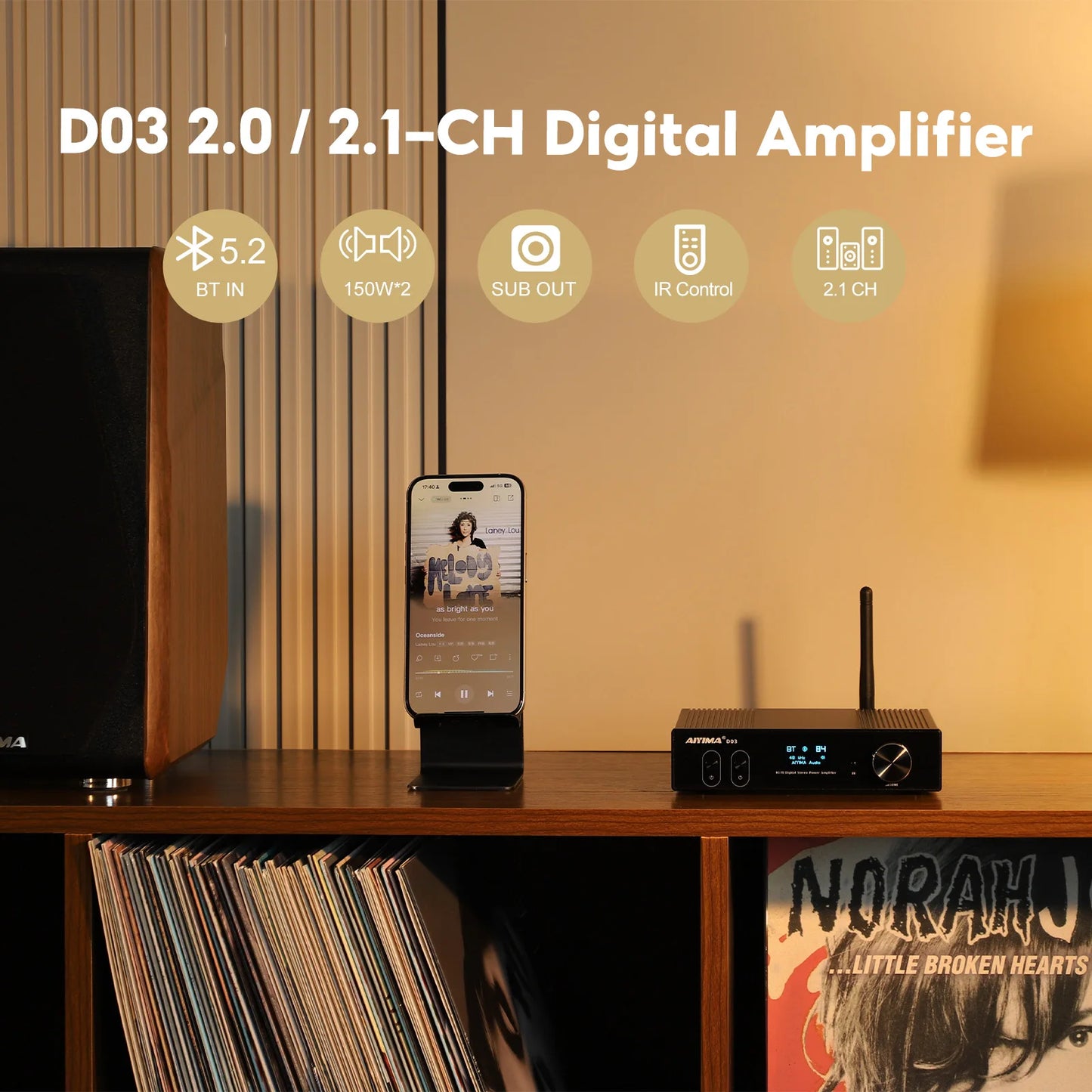 D03 Bluetooth Amplifier 2.1 150W x2 HiFi Audio