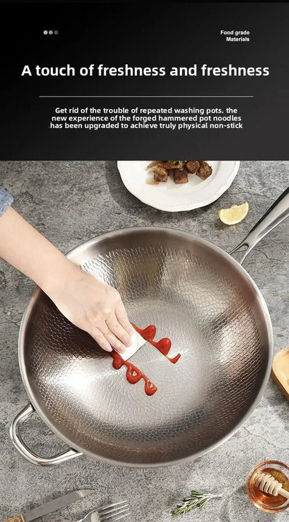 32cm Titanium Wok Flat Bottom Non-Stick Pan with Steamer