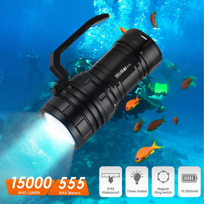 High Power 15000LM Waterproof Diving Torch with Power Bank