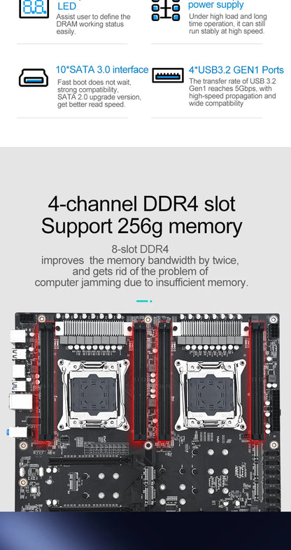 Dual LGA2011-3 X99 Motherboard 10 SATA 8 M.2 NVMe