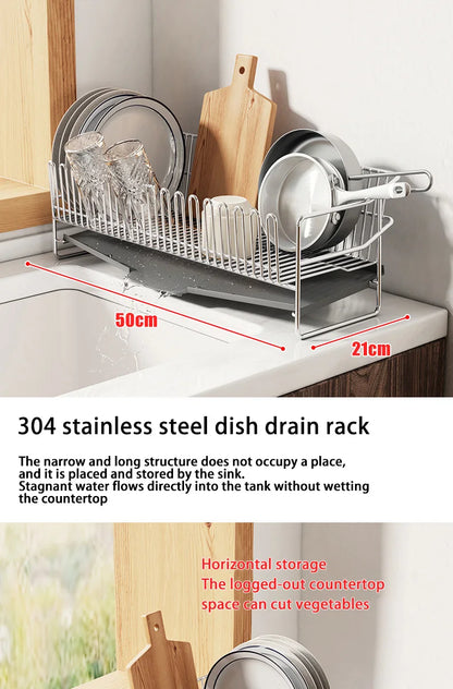 Compact 1-Layer Dish Rack with Drainboard & Utensils