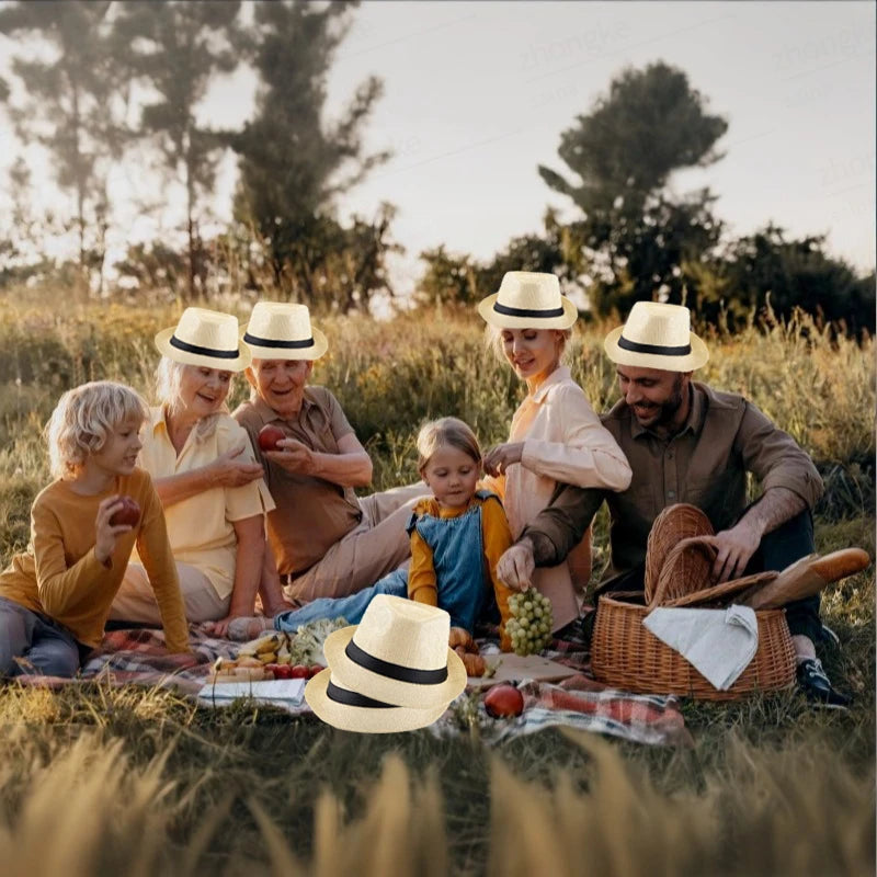 6-96pcs Roll Up Straw Fedora Hats Beige Khaki