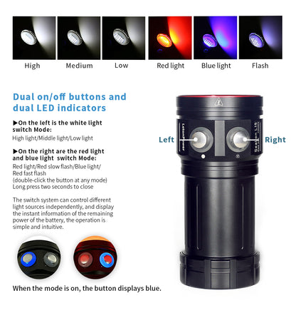 Rechargeable Diving Flashlight 22800lm 100m Waterproof Torch