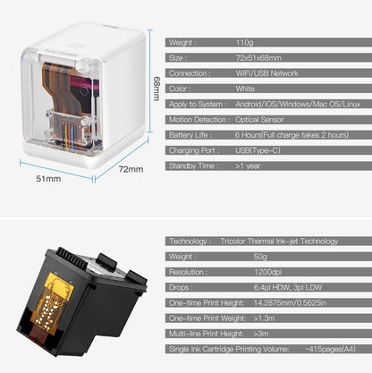 Portable Wireless Handheld Inkjet Printer with Black Ink Cartridge