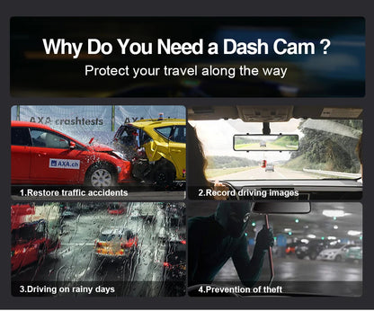 12 Inch 4K Dual Camera Rear View Mirror Dash Cam