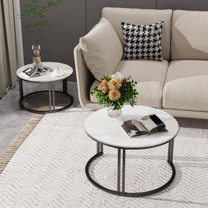 2-Piece Round Nesting Coffee Table Set with Stone Top