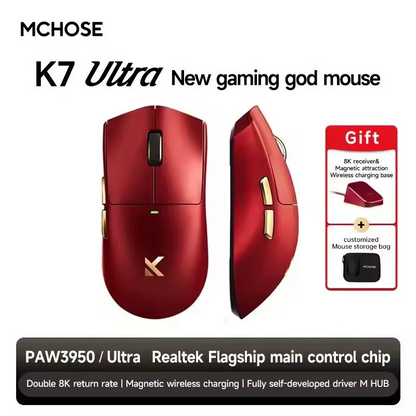 Red Rechargeable Wireless Gaming Mouse Magnetic Dock