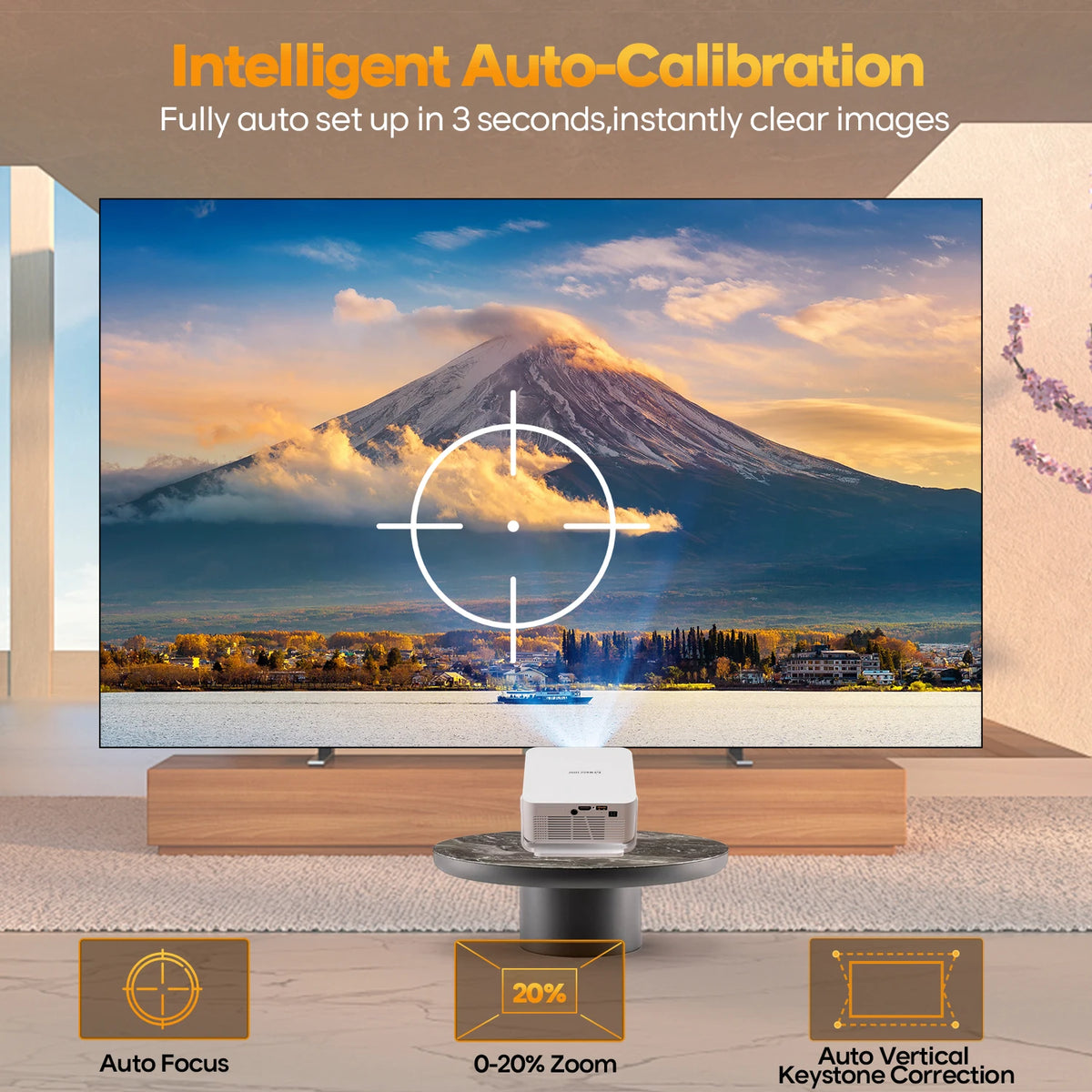 Portable Android 14 4K Projector Auto Focus 400ANSI WiFi 6