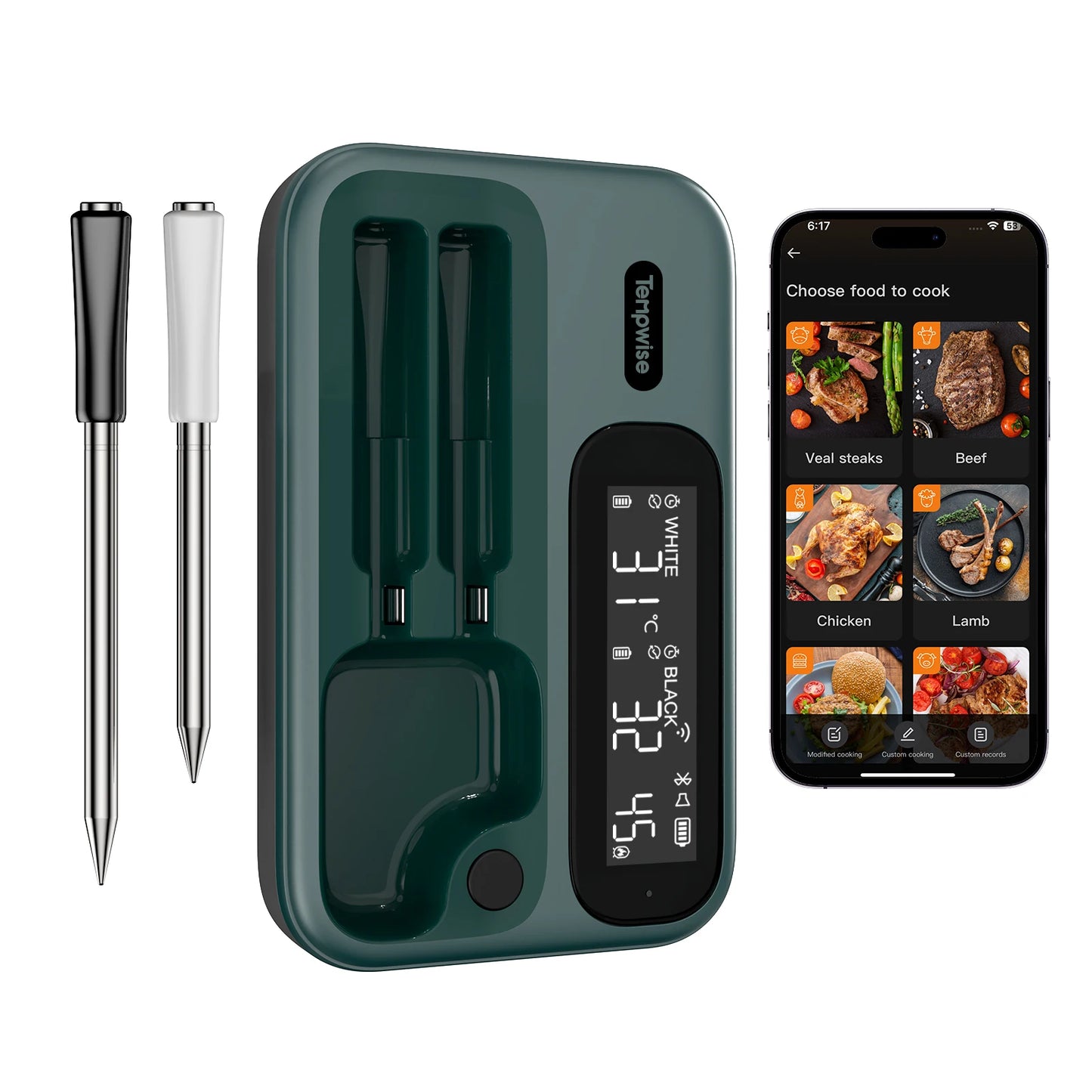 Wireless Meat Thermometer 2 Probes HD Backlit LCD