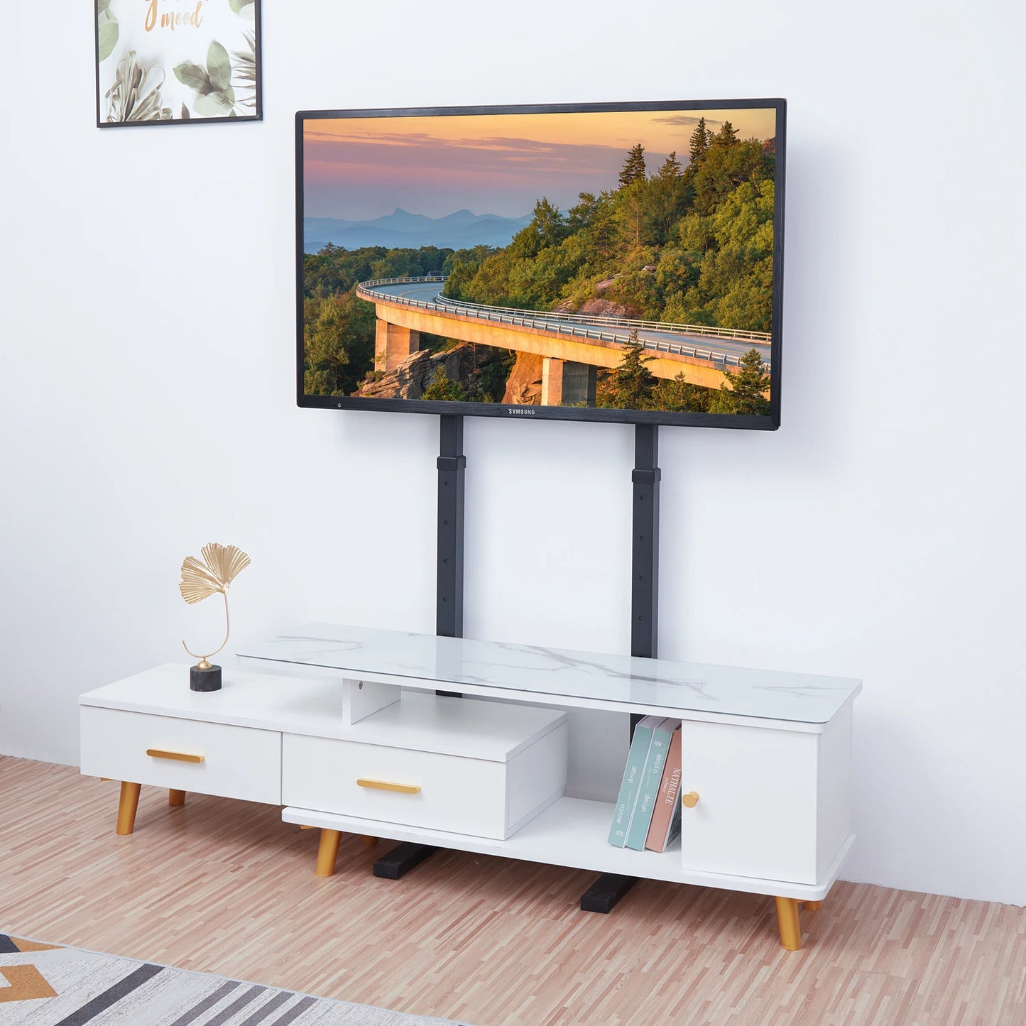 White Adjustable Tall TV Floor Stand for 32–65” Screens