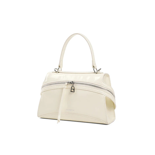 Elegant Beige Suede Handbag with Adjustable Strap