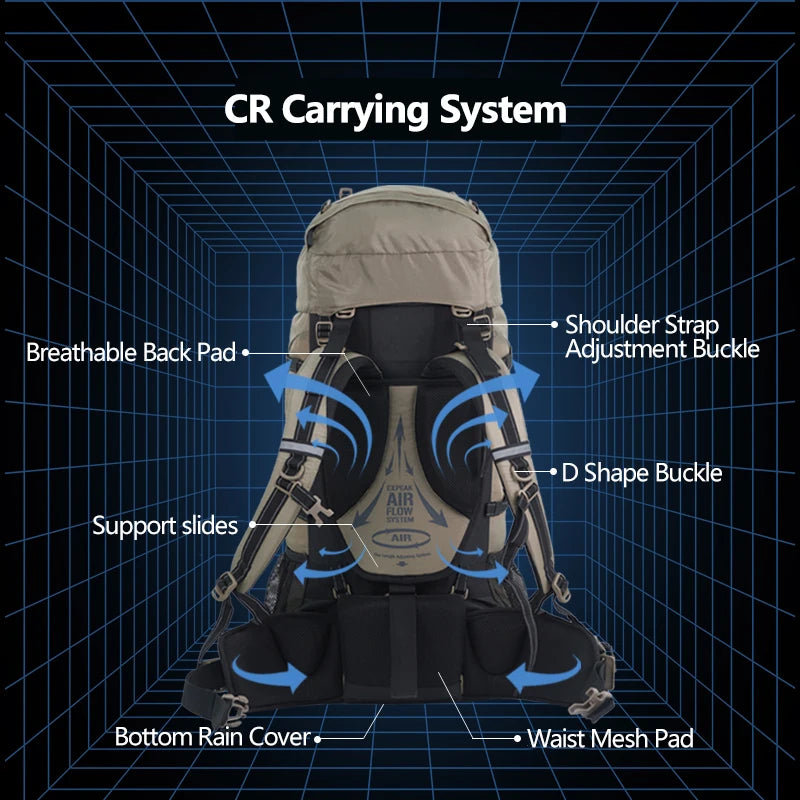 Large Capacity 70L Mountaineering Backpack Blue