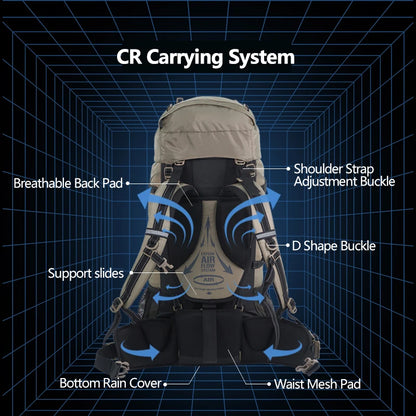 Grey 70L Mountaineering Backpack with Support System