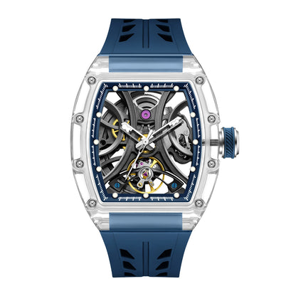 Sport Automatic Watch Blue Tonneau Dial Silicone Strap