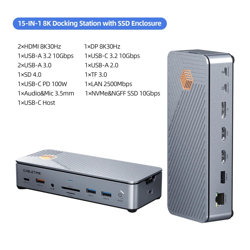 USB-C Docking Station with SSD Enclosure 4K HDMI PD 100W