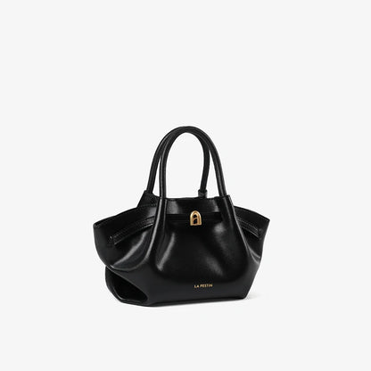Elegant Black Leather Crossbody Purse with Bucket Shape