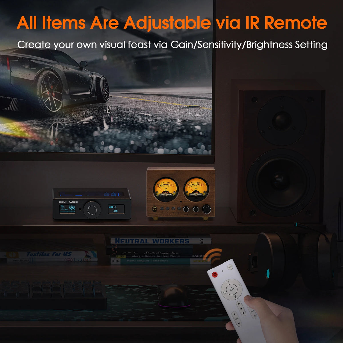 4-Way Audio Switcher 4In1-Out VU Meter Remote
