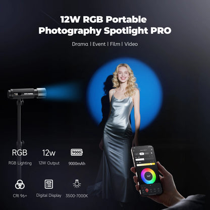 Portable 12W RGB LED Photography Spotlight with App Control