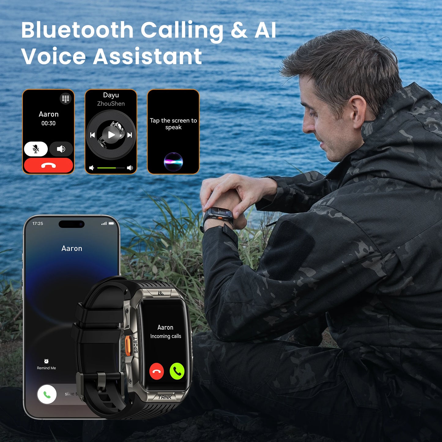 Rugged Smartwatch with 3D Curved AMOLED Display Silver