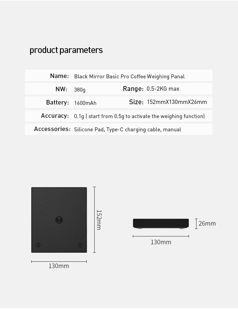 Precision Coffee Scale with Timer 0.1g Rechargeable White