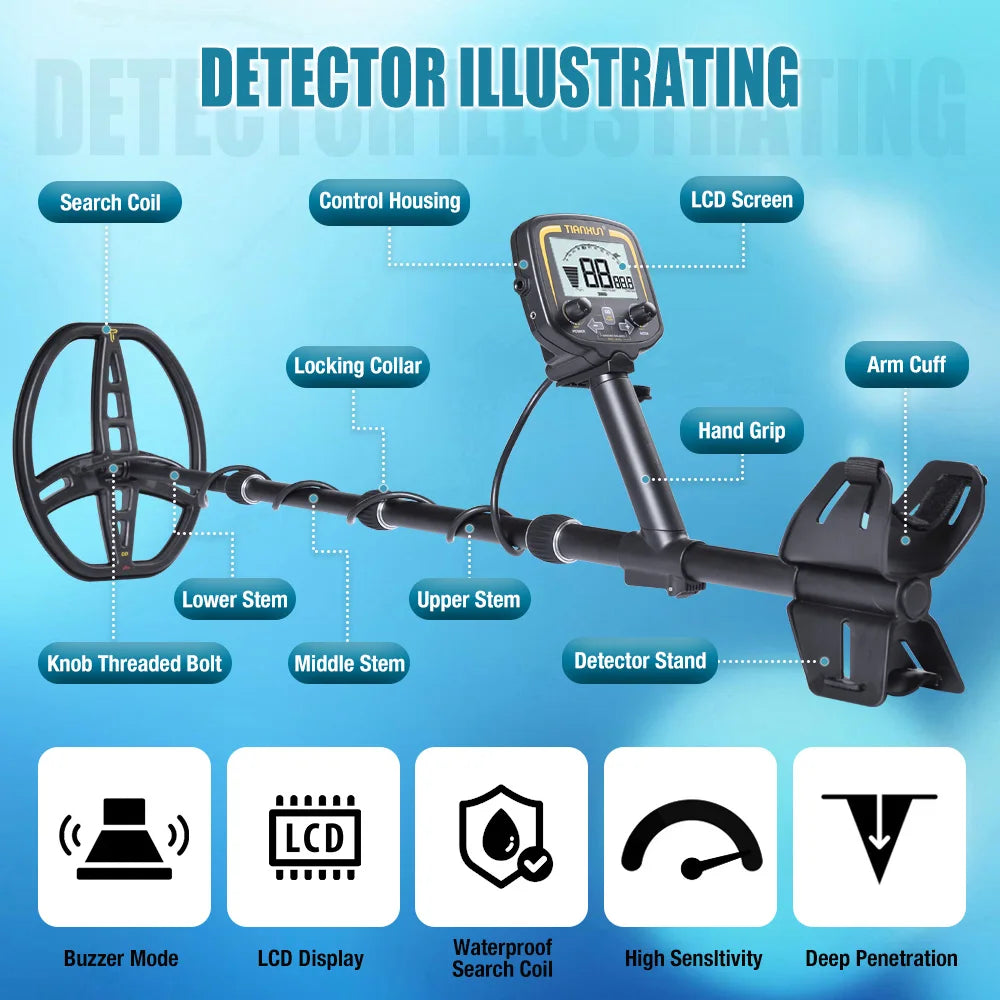 Lightweight Metal Detector with Adjustable Stem