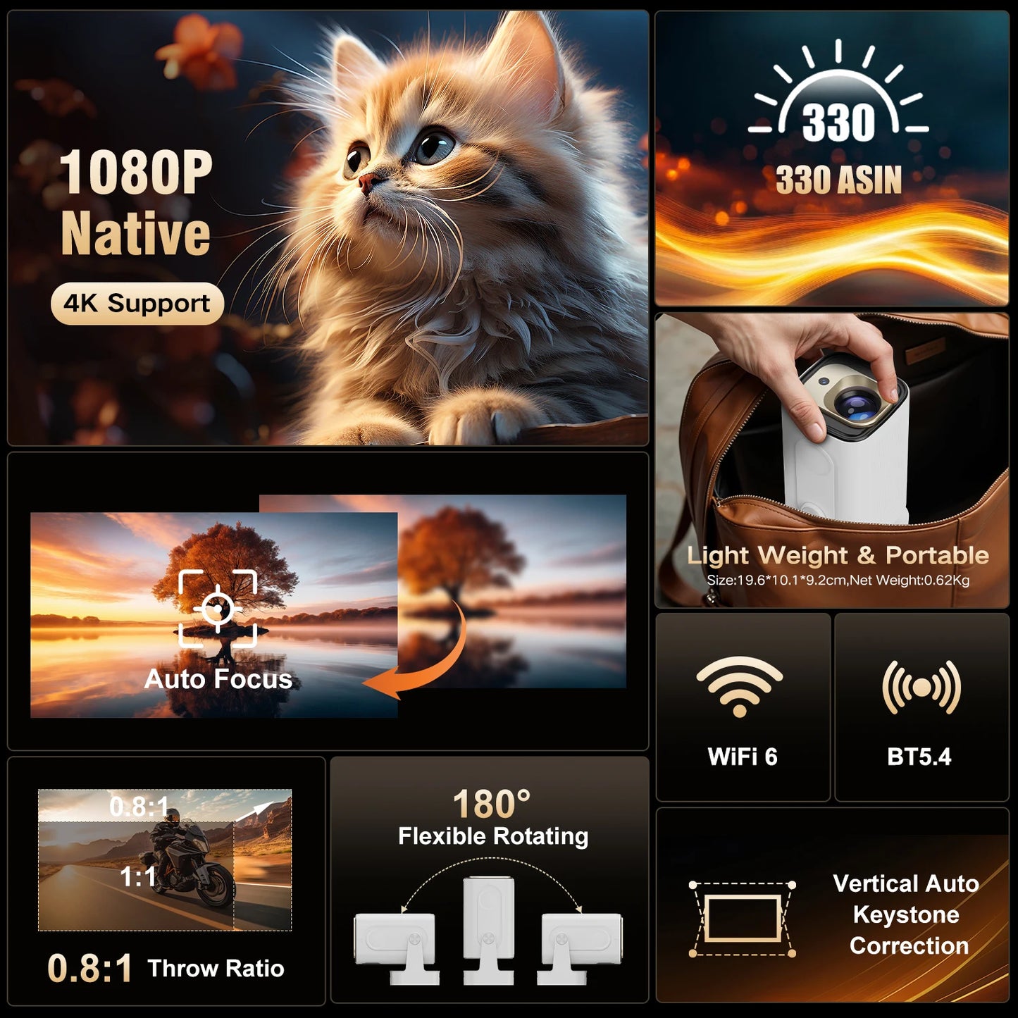 Mini Projector Auto Focus 4K 1080p with Android 11