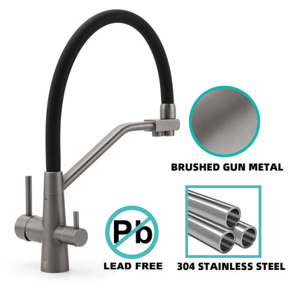 3 Way Kitchen Mixer Tap Brushed Nickel Swivel Spout