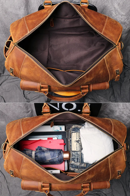 Vintage Genuine Leather Travel Duffle Bag Large Weekend Tote