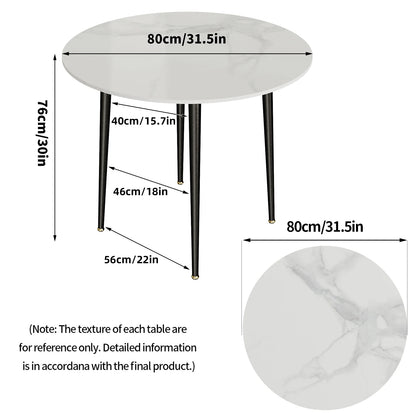 80cm Round Dining Table with Grey Marble Top for 4