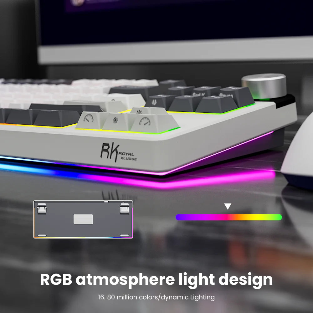TFT Screen White Rechargeable Mechanical Keyboard RGB Backlit