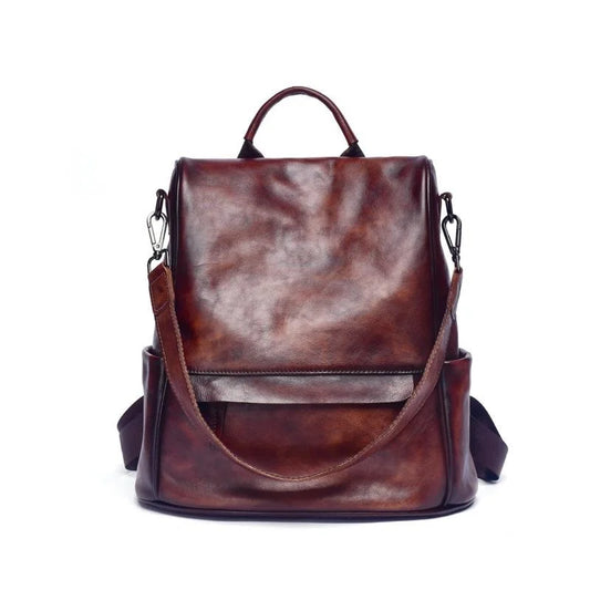 Genuine Leather Anti-Theft Backpack 32cm Coffee