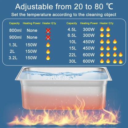 10L Portable Ultrasonic Bath with Heating Function