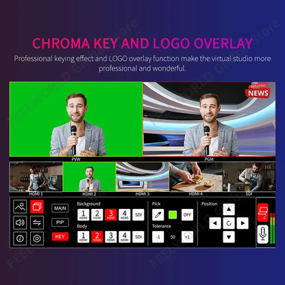 10.1 Inch Multi-Camera Video Switcher 4 HDMI SDI Chroma Key