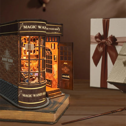 DIY Wooden Book Nook Kit with Retro Magic Shop Design