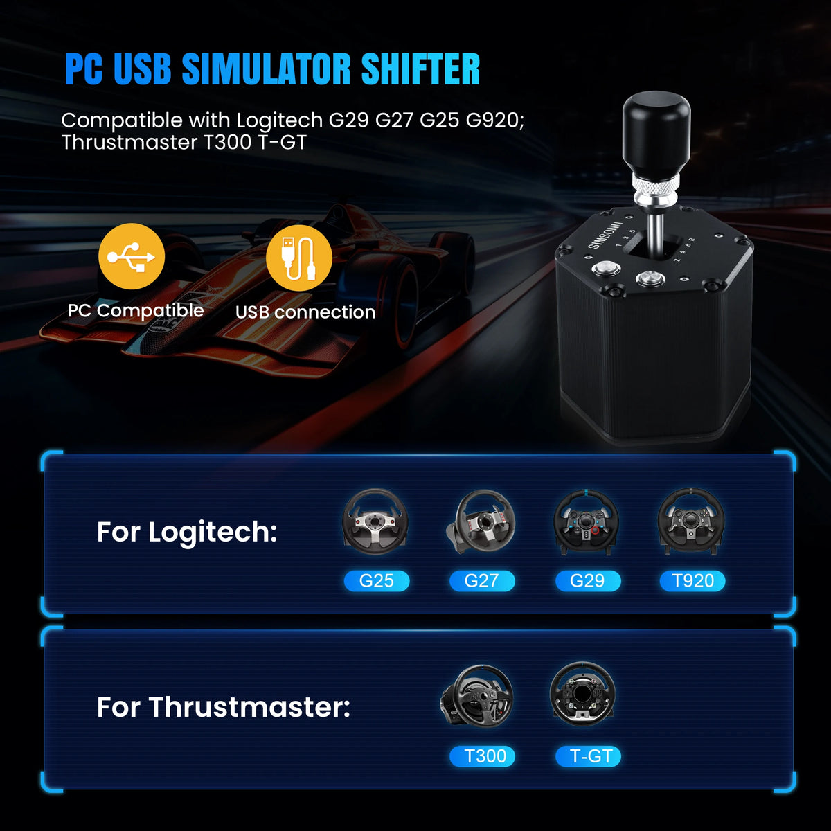 6+R USB Racing Gear Shifter for PC Sim Racing