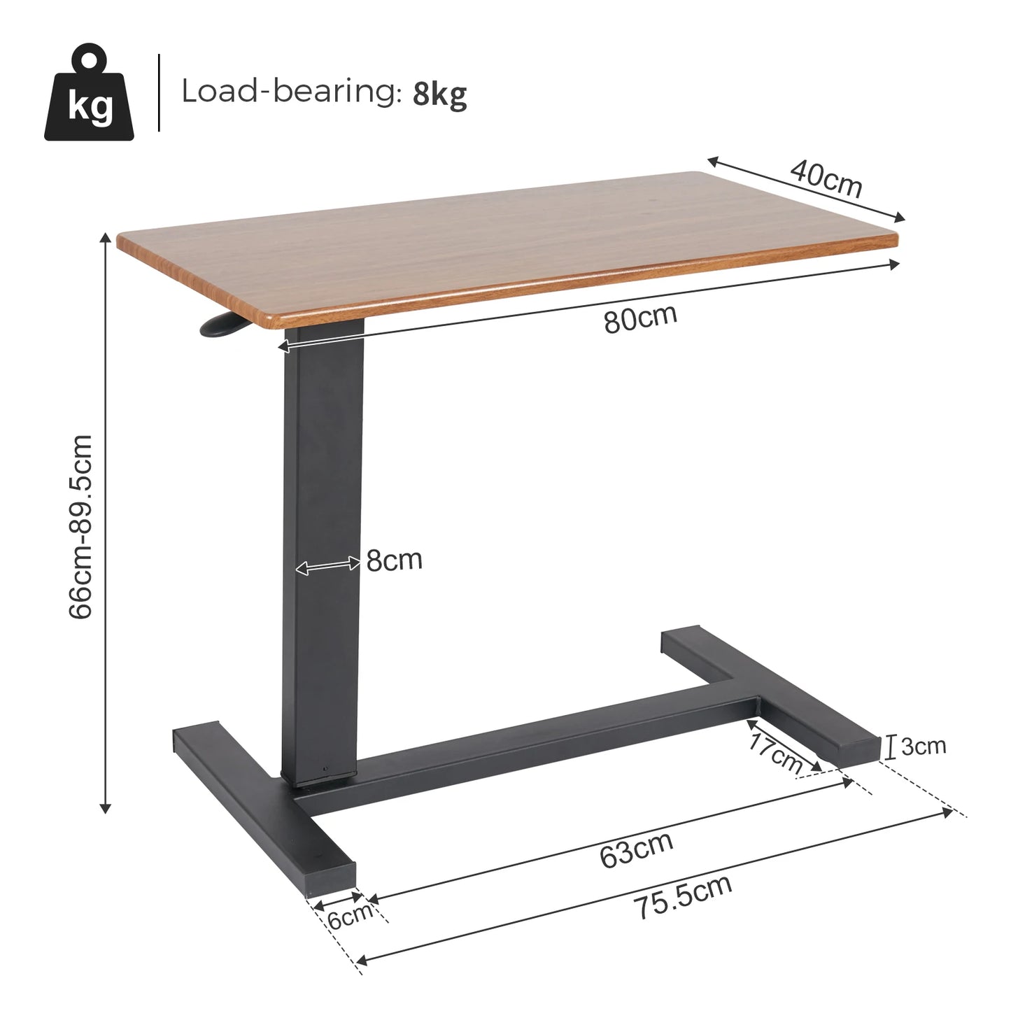 Adjustable Overbed Table with Hidden Wheels and Locking Base