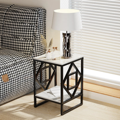 Modern White Marble Side Table with Durable Black Frame