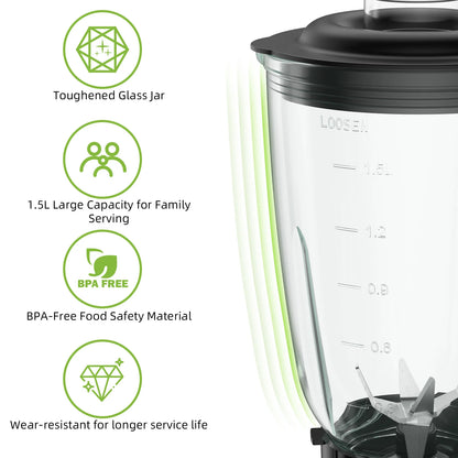 1300W Smoothie Blender 1.5L Glass Jar Frozen Fruit