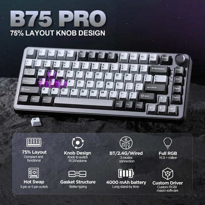 Compact Wireless Keyboard RGB Knob Smooth Switch Dark Grey