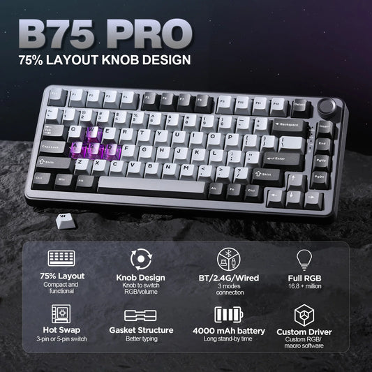 Compact Wireless Keyboard RGB Knob Smooth Switch Dark Grey