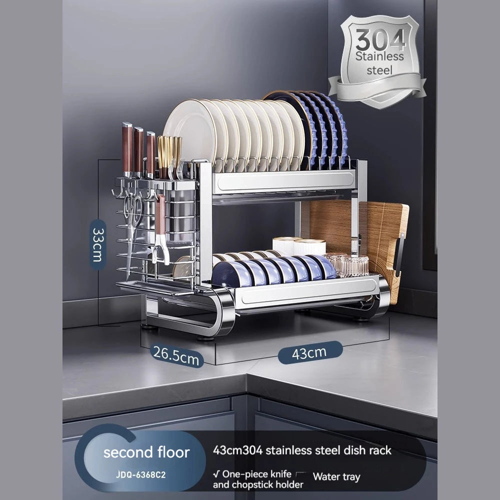 2 Tier Dish Drying Rack with Drainboard and Basket
