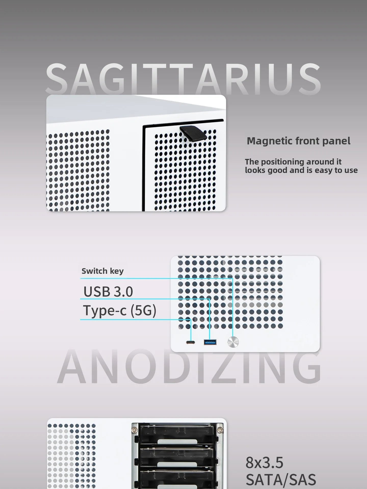 White 8-Bay NAS Chassis for MATX Build & Storage