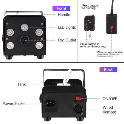 4 Piece Fog Machine Set with Colourful LED Stage Lighting