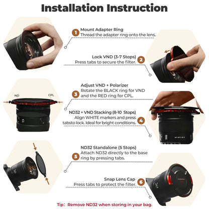 82mm Hybrid VND CPL Camera Filter Kit 3-10 Stop ND32