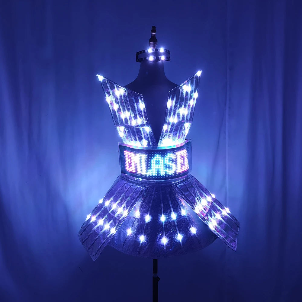 Shiny Laser Mirror Party Dress with LED Light Effects